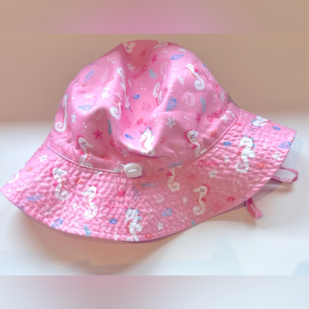 Last Chance Going Soon! Girls Pink Seahorse Bucket Sun Hat UV Protect Light 54cm